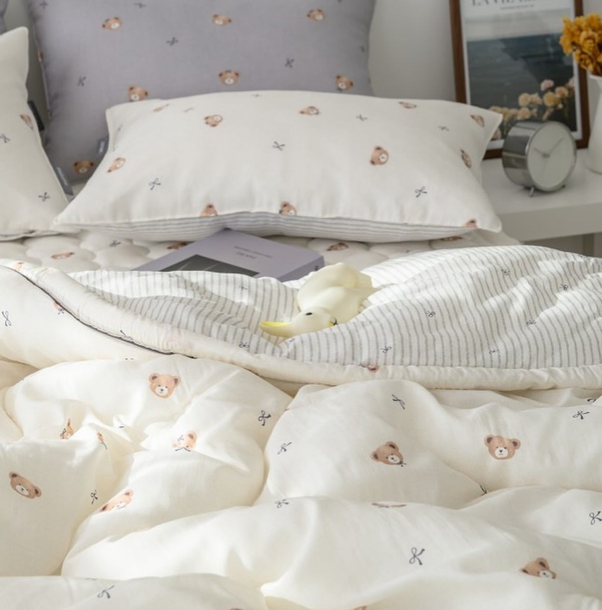 【韓國製冬被】軟綿奶油小熊冬被 正面100%天絲|反面 短絨毛