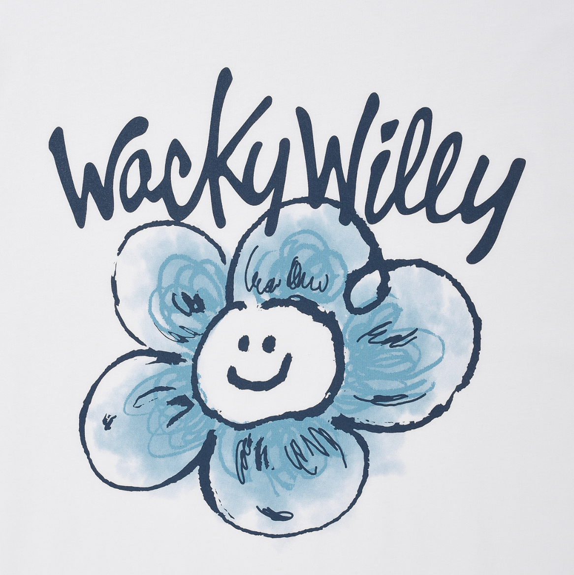 【可愛塗鴉風潮牌】男女款 Wacky Willy 藍白花花款T裇