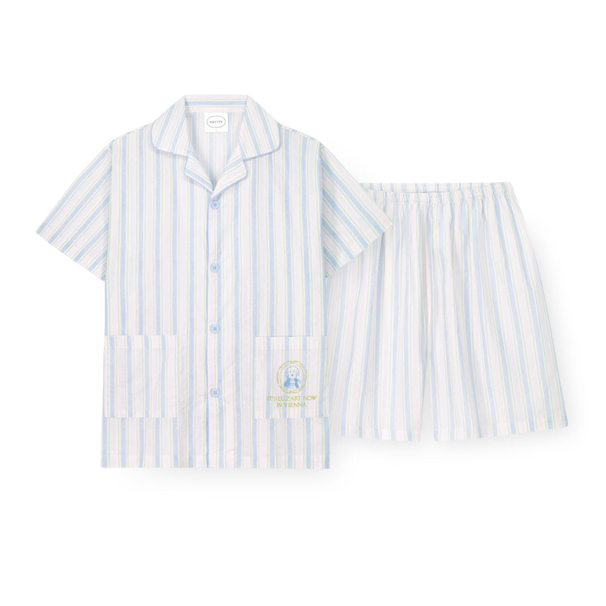 【六星級酒店指定品牌】清新藍綠直紋睡衣套裝（成人及小童款）H029｜棉100%