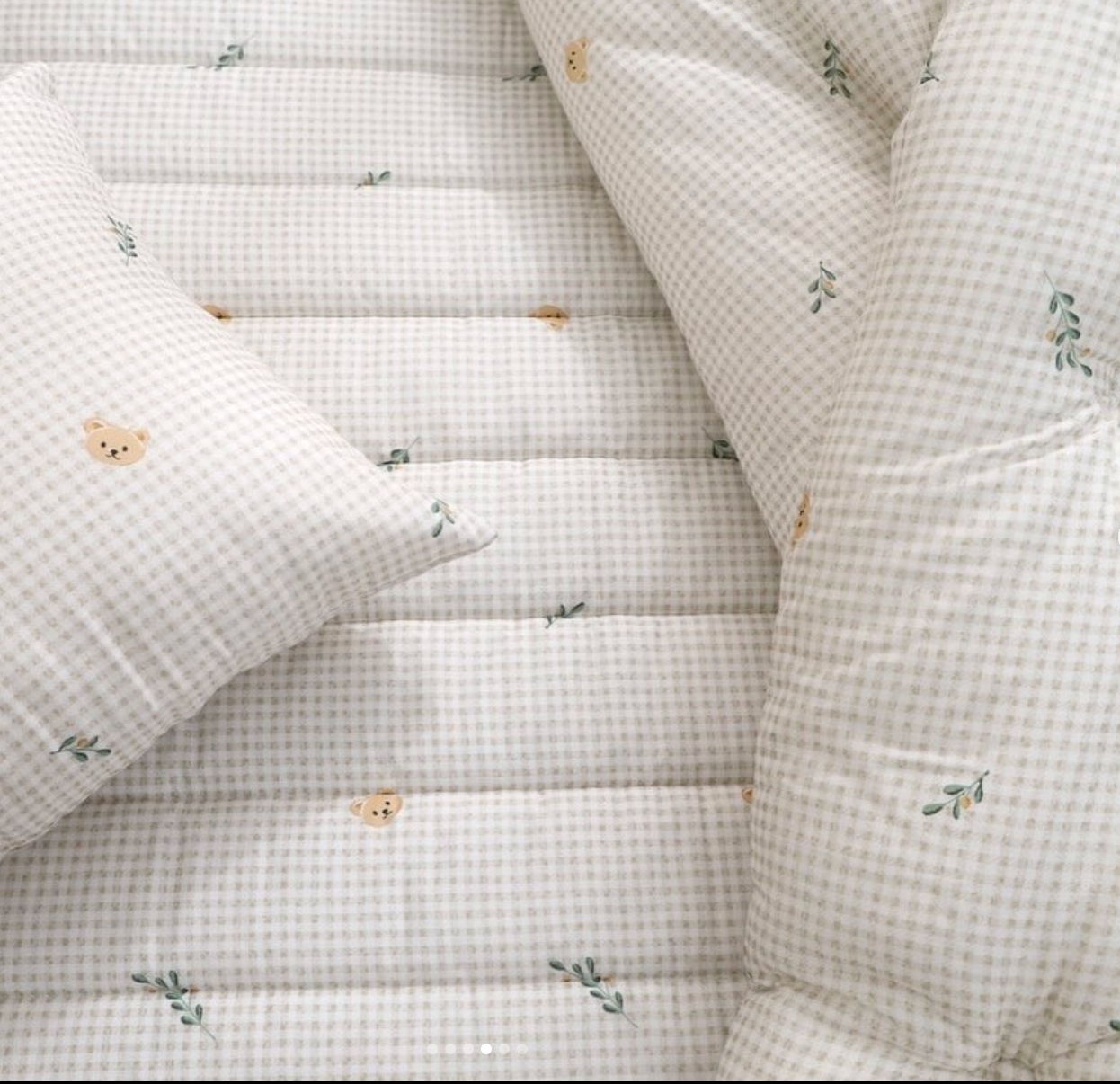 【韓國製天絲床墊】樹葉小熊格紋床墊 100%天絲