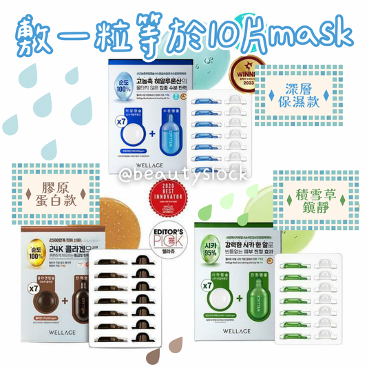【敷一粒等於10片mask】Wellage膠囊精華 Real HA Hydrate One Day Kit