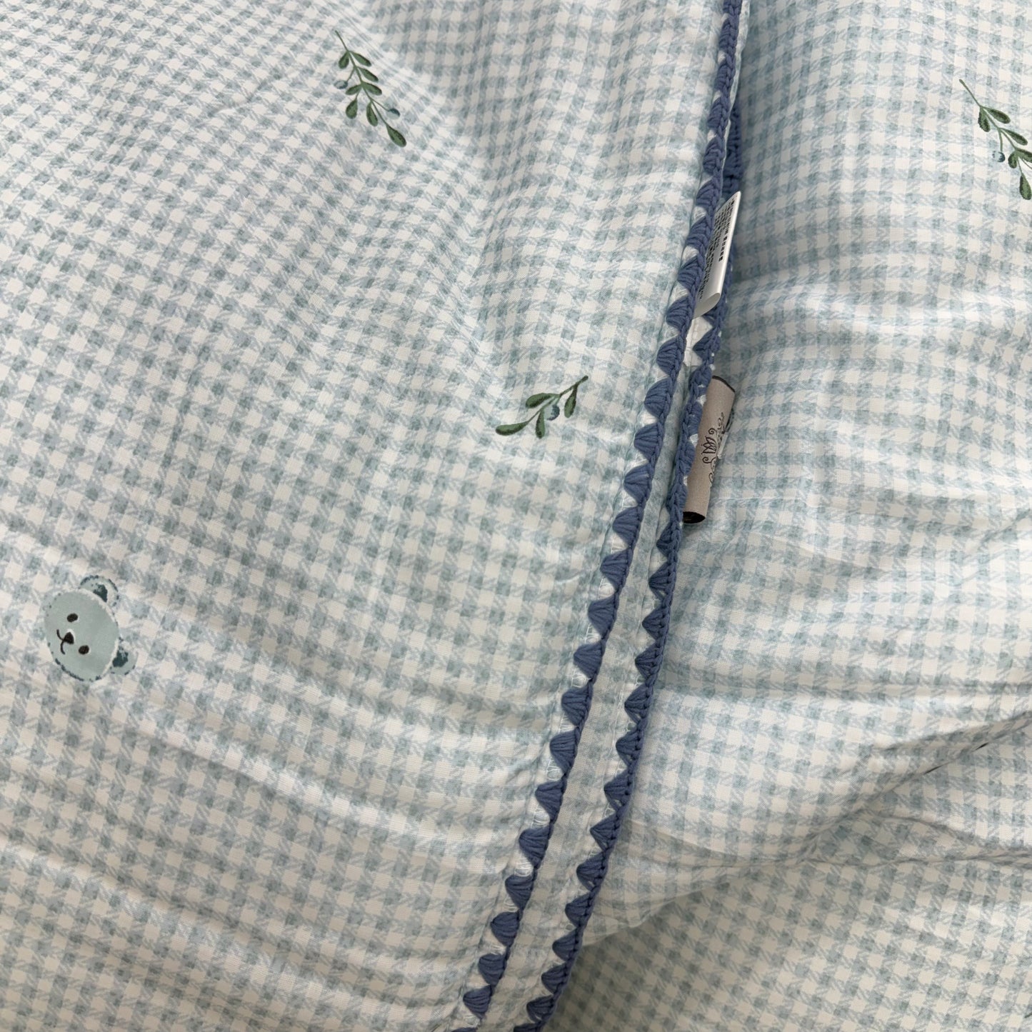 【韓國製四季薄被】Baby size 樹葉小熊格紋四季薄被 100%天絲