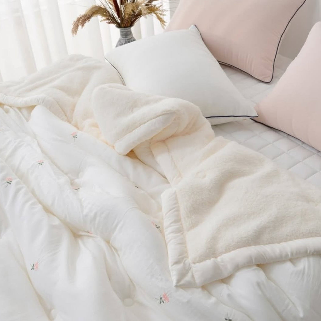 【韓國製冬被】素雅小花冬被 雙面製造 100%天絲+羊毛