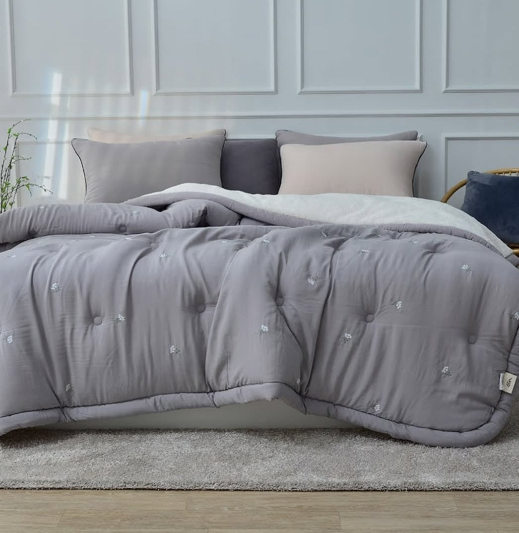 【韓國製冬被】素雅小花冬被 雙面製造 100%天絲+羊毛