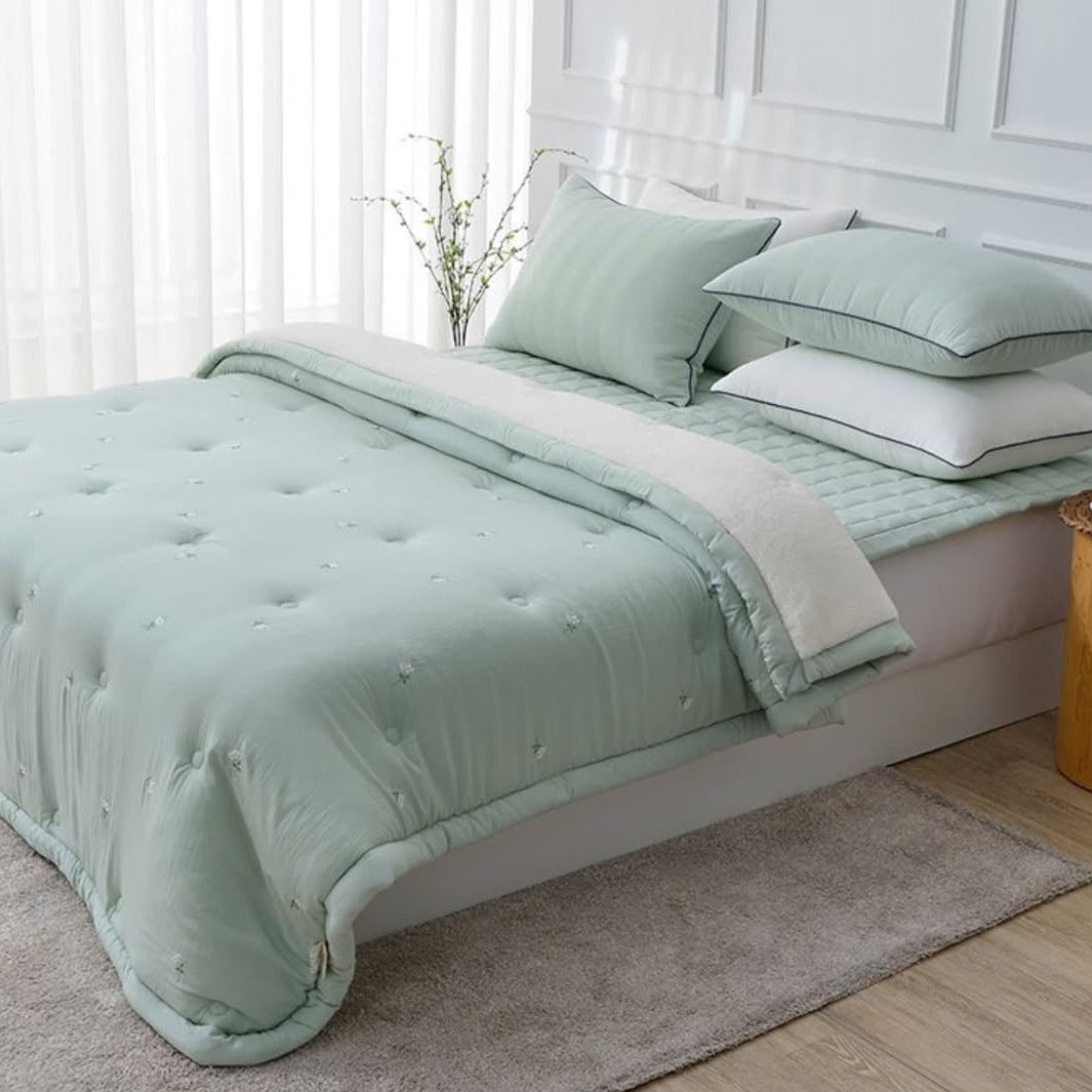 【韓國製冬被】素雅小花冬被 雙面製造 100%天絲+羊毛