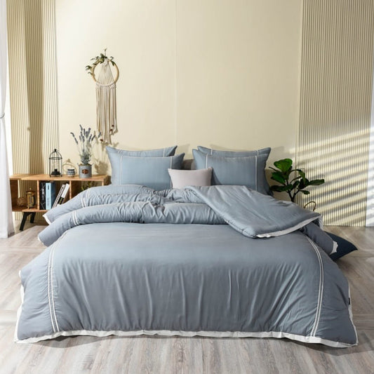 【韓國製四季厚被】高質感直紋拼色四季厚被 100%天絲