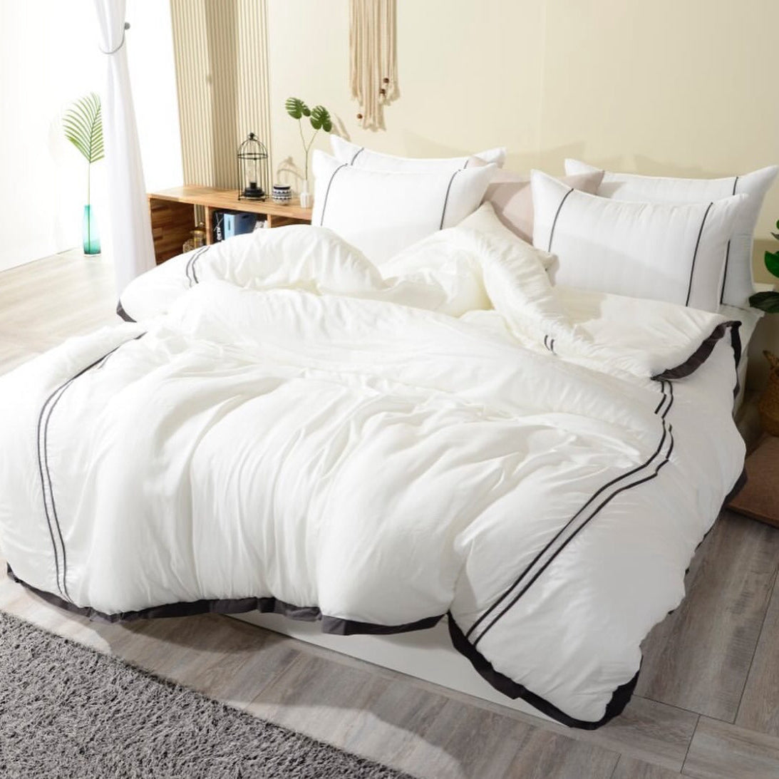 【韓國製四季厚被】高質感直紋拼色四季厚被 100%天絲