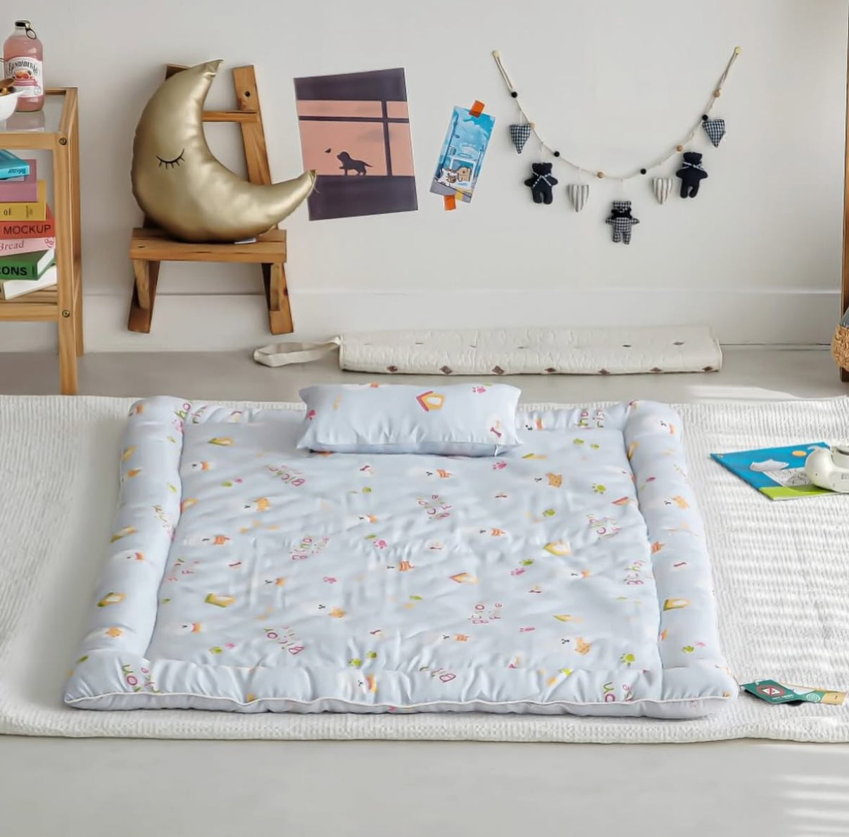 【韓國製小寶寶套裝】可愛小狗100%天絲套裝（枕頭+床墊+被）