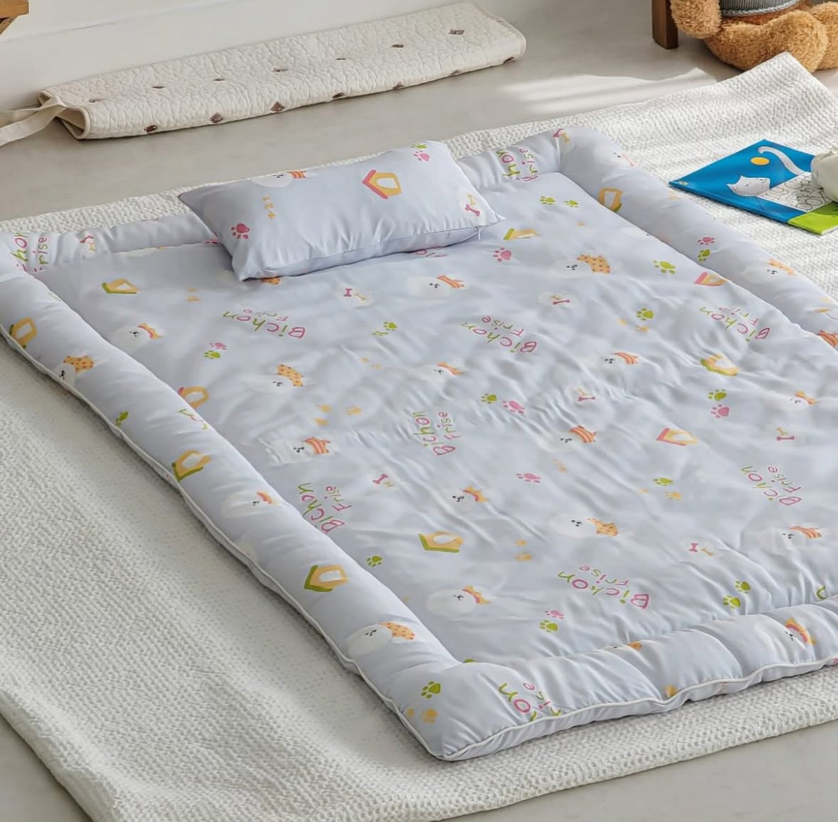 【韓國製小寶寶套裝】可愛小狗100%天絲套裝（枕頭+床墊+被）