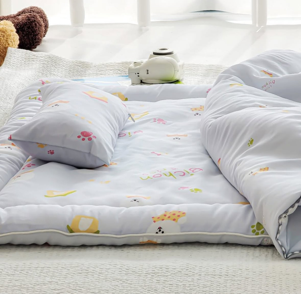 【韓國製小寶寶套裝】可愛小狗100%天絲套裝（枕頭+床墊+被）