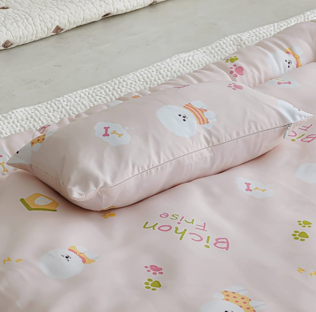 【韓國製小寶寶套裝】可愛小狗100%天絲套裝（枕頭+床墊+被）