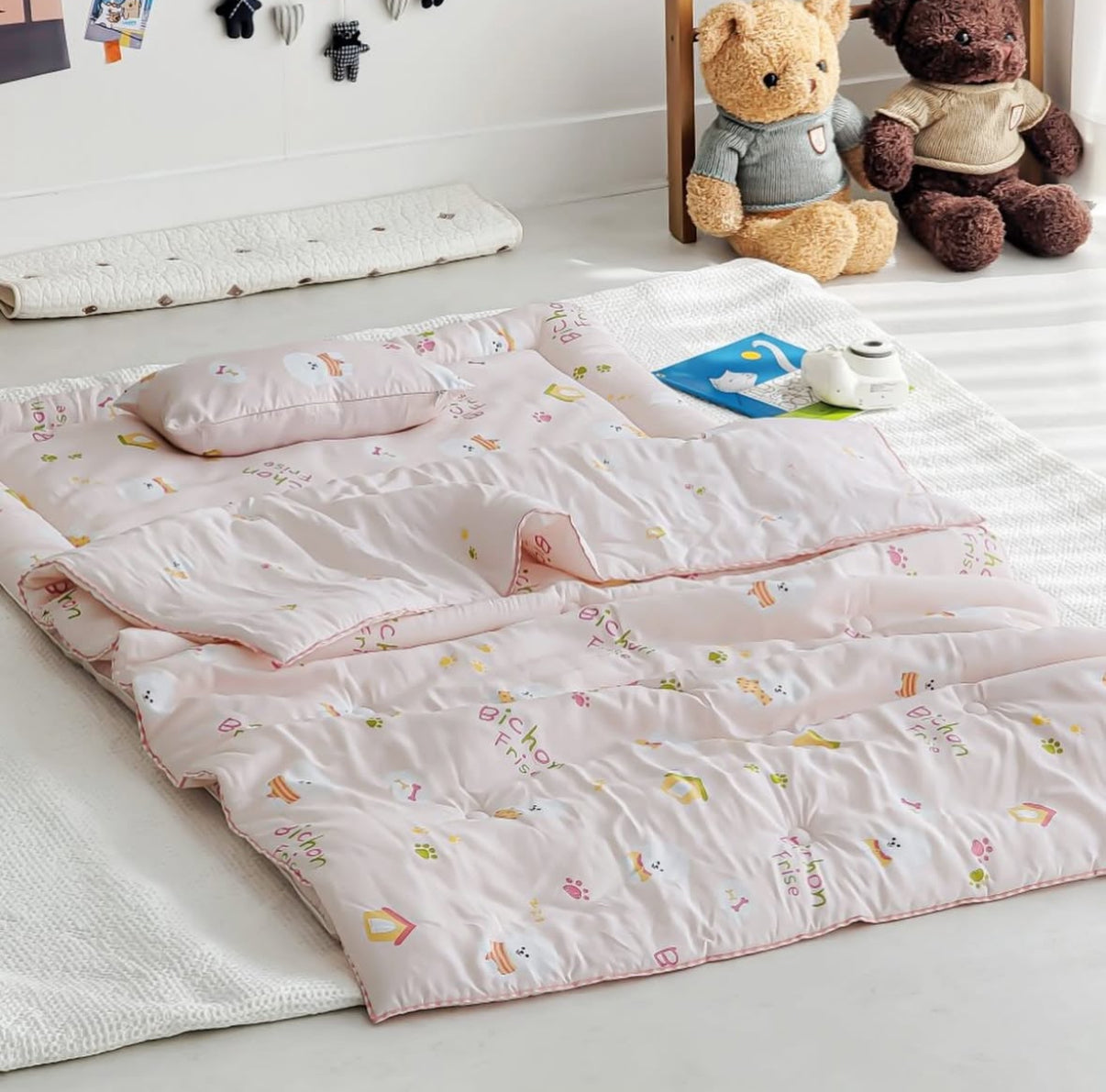 【韓國製小寶寶套裝】可愛小狗100%天絲套裝（枕頭+床墊+被）