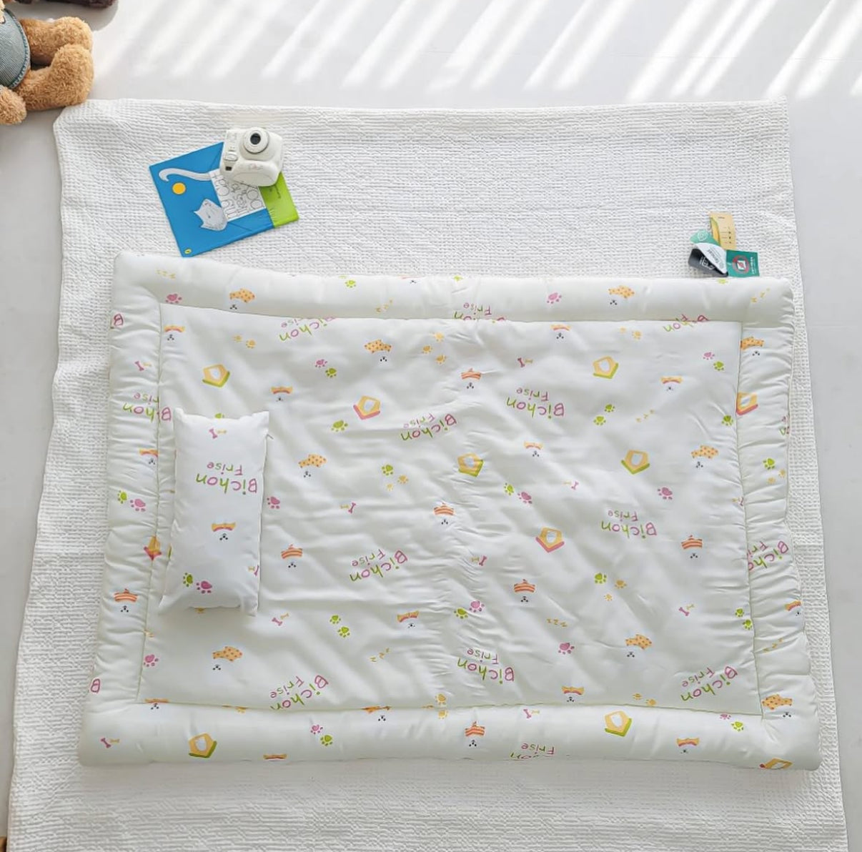 【韓國製小寶寶套裝】可愛小狗100%天絲套裝（枕頭+床墊+被）