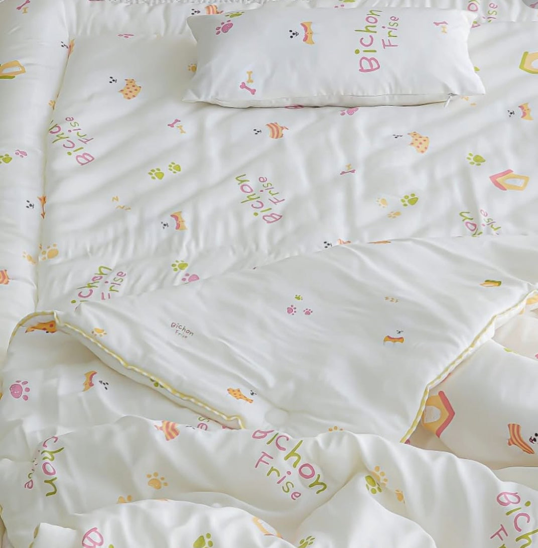 【韓國製小寶寶套裝】可愛小狗100%天絲套裝（枕頭+床墊+被）