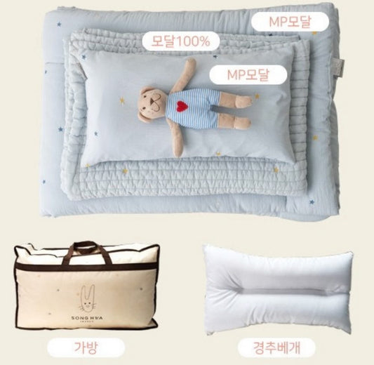 【韓國製小寶寶套裝】簡約星星100%天絲套裝（枕頭+床墊+被）