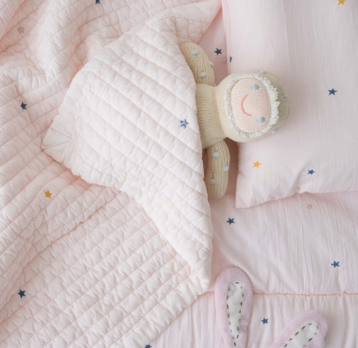 【韓國製小寶寶套裝】簡約星星100%天絲套裝（枕頭+床墊+被）