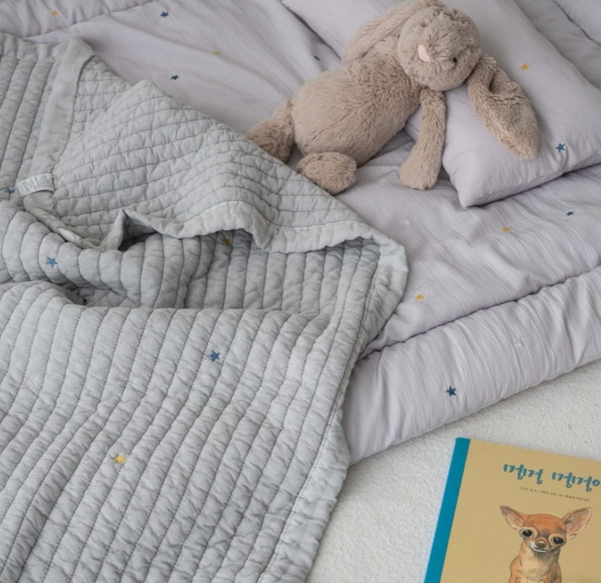【韓國製小寶寶套裝】簡約星星100%天絲套裝（枕頭+床墊+被）