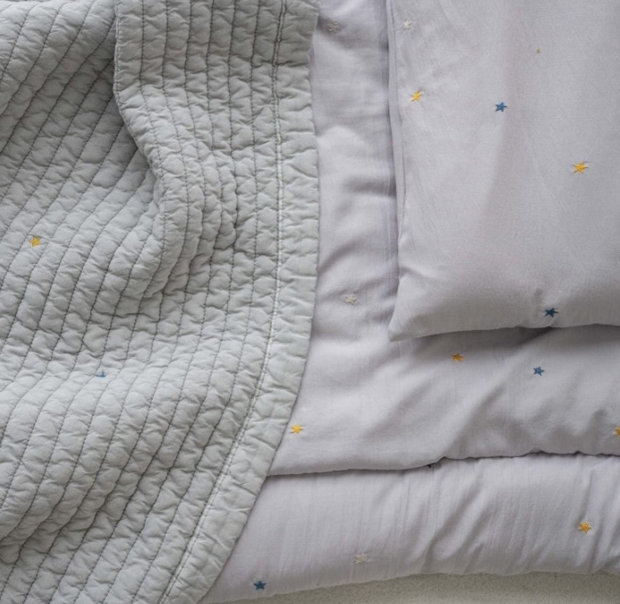 【韓國製小寶寶套裝】簡約星星100%天絲套裝（枕頭+床墊+被）