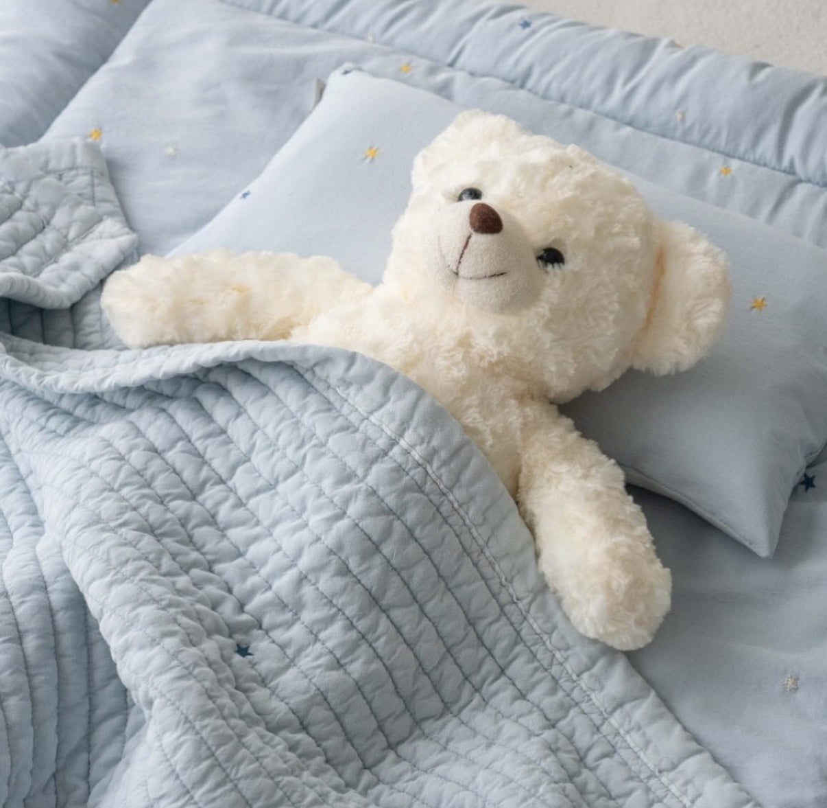 【韓國製小寶寶套裝】簡約星星100%天絲套裝（枕頭+床墊+被）