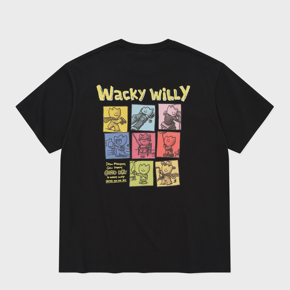 【可愛塗鴉風潮牌】男女款 Wacky Willy 經典小黃人彩色八格款T裇