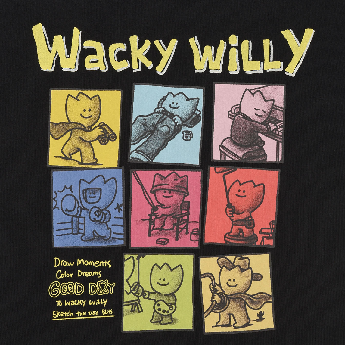【可愛塗鴉風潮牌】男女款 Wacky Willy 經典小黃人彩色八格款T裇