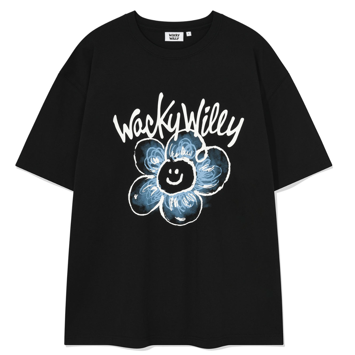 【可愛塗鴉風潮牌】男女款 Wacky Willy 藍白花花款T裇