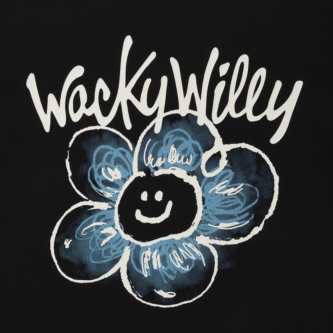 【可愛塗鴉風潮牌】男女款 Wacky Willy 藍白花花款T裇