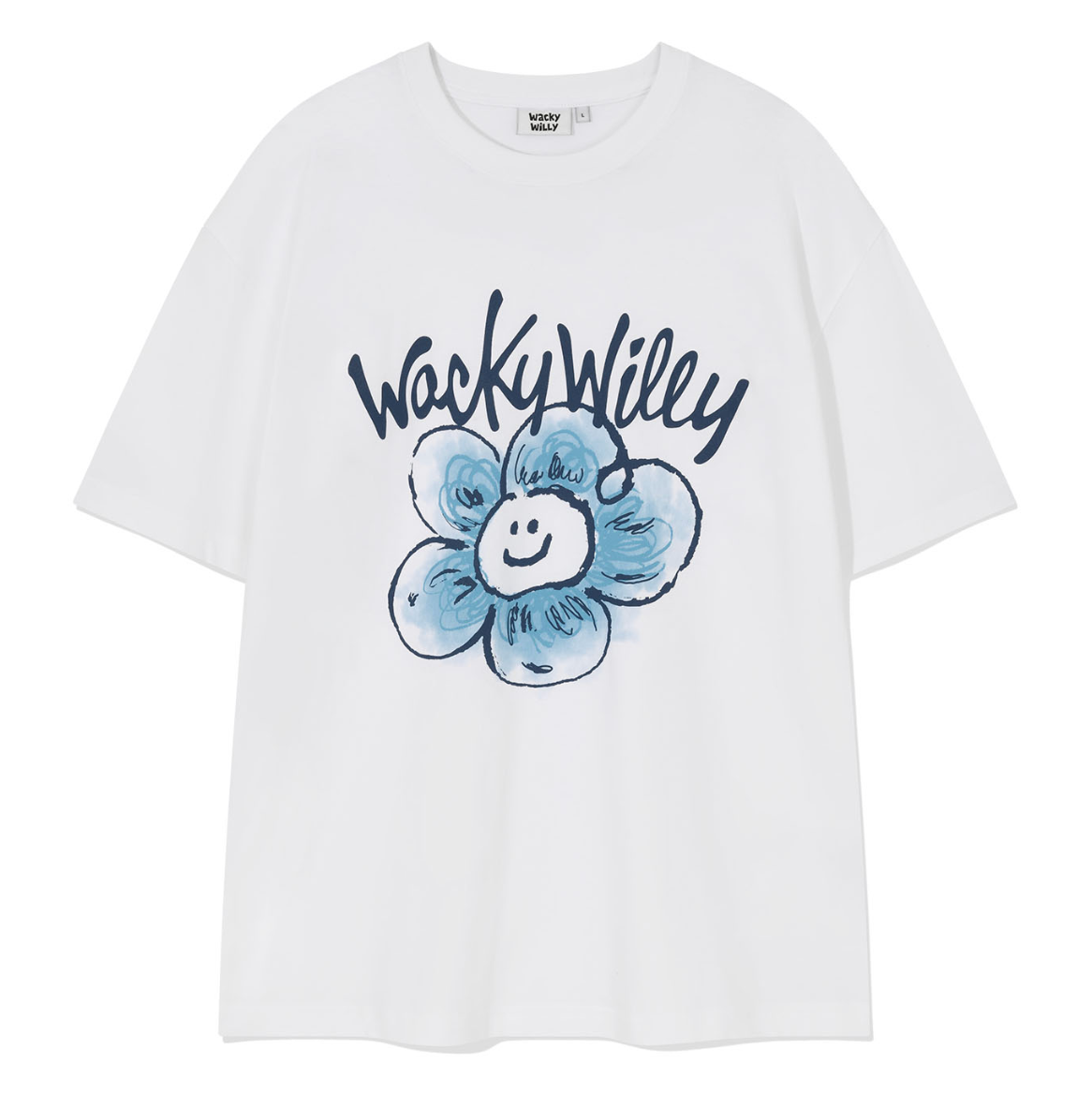 【可愛塗鴉風潮牌】男女款 Wacky Willy 藍白花花款T裇