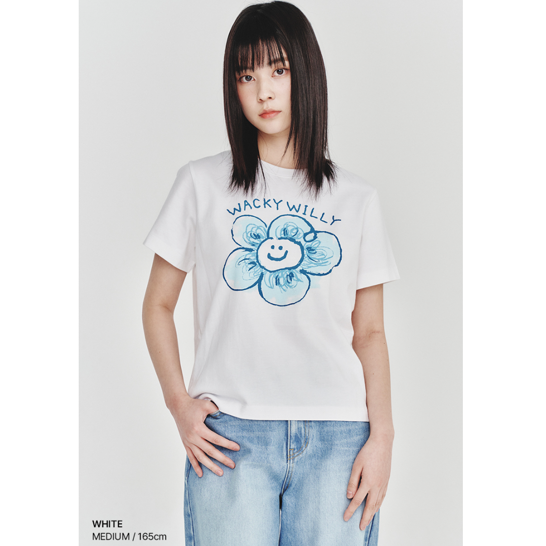 【可愛塗鴉風潮牌】女款 Wacky Willy 塗鴉藍色花花款T裇